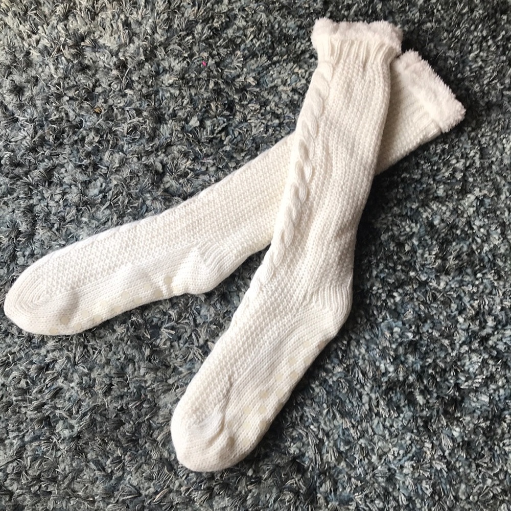 White fluffy knee high socks